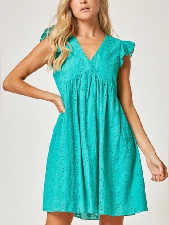 ANDREE BY UNIT Dresses & Skirts - ANDREE BY UNIT Teal Eyelet Mini Dress